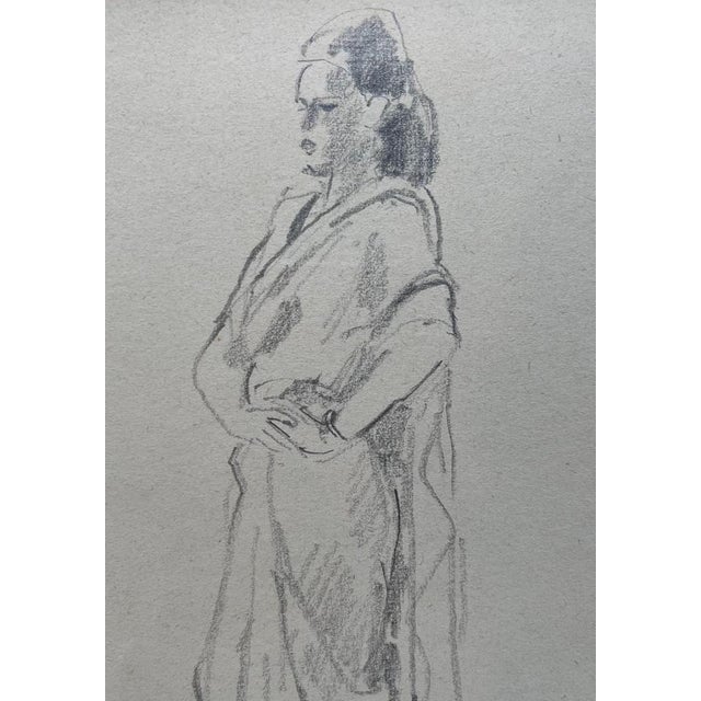 Benjamin II Vautier, Lady in Tunic, Graphite on Paper For Sale - Image 3 of 12