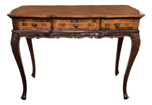 Italian Kidney-Shaped Inlaid Walnut and Burl Wood Desk, 1940s