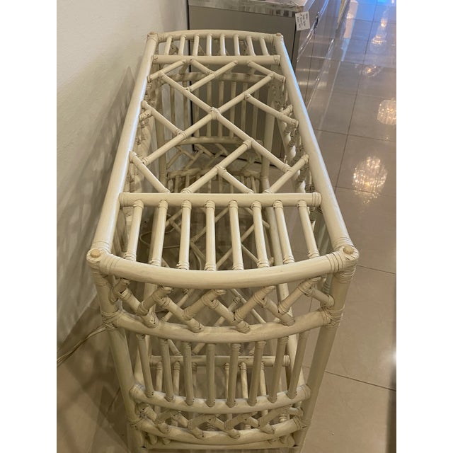 Chippendale Vintage Rattan Chinese Chippendale Ficks Reed Console Table For Sale - Image 3 of 12