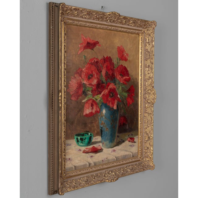 Mid-Century Floral Still Life With Poppies Painting For Sale - Image 9 of 11