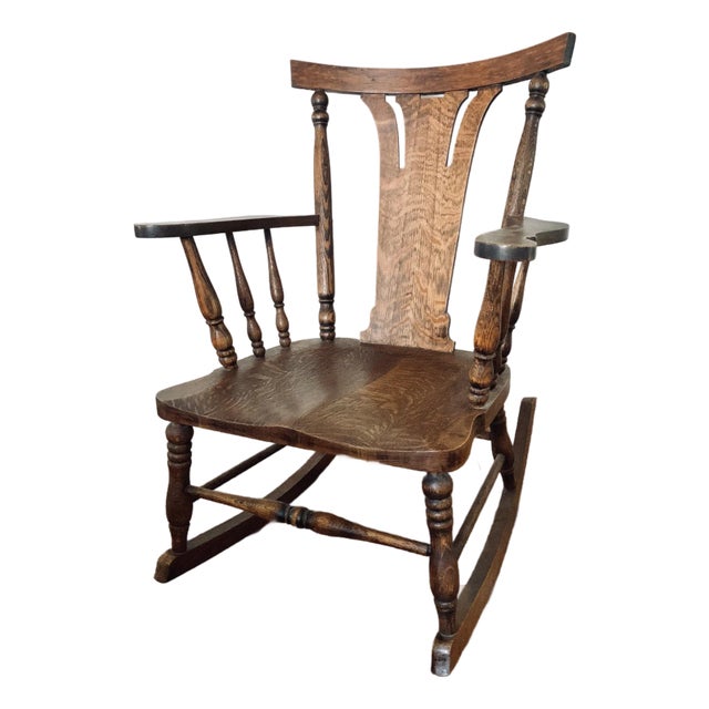 Early 1900s Antique Arts and Crafts Movement Tiger Oak Rocking Chair For Sale