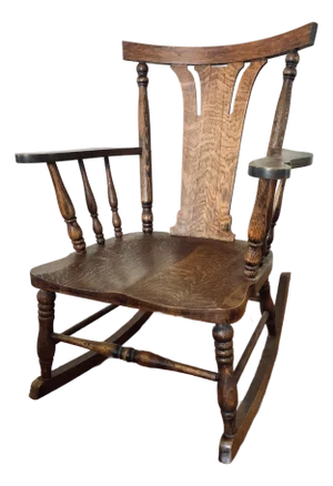 Early 1900s Antique Arts and Crafts Movement Tiger Oak Rocking Chair
