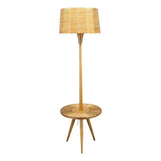 Rattan Floor Lamp by Jan Kalous for Uluv, Former Czechoslovakia, 1960s For Sale