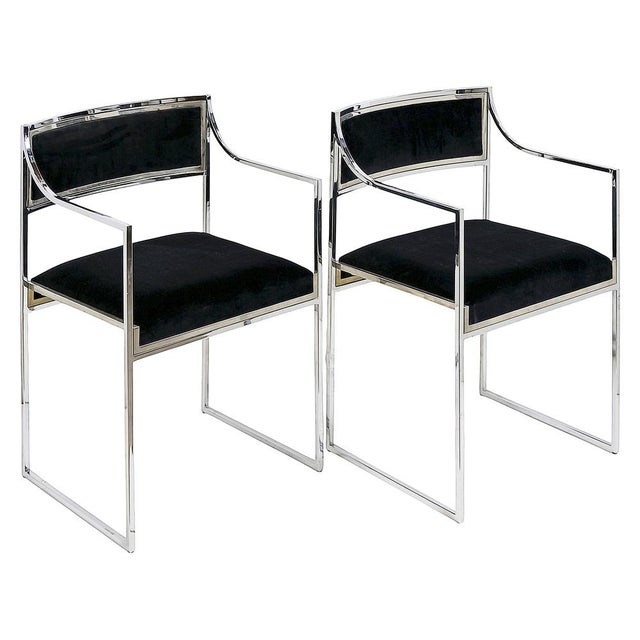 1970s Mid-Century Modern Italian Chrome and Velvet Chairs, 1970s, Set of 6, Set of 6 For Sale - Image 5 of 8