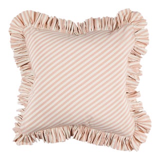 Schumacher Brigitte Stripe 16" Pillow in Blush For Sale