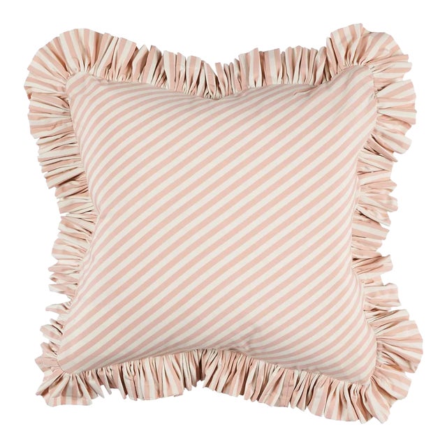 Schumacher Brigitte Stripe 16" Pillow in Blush For Sale