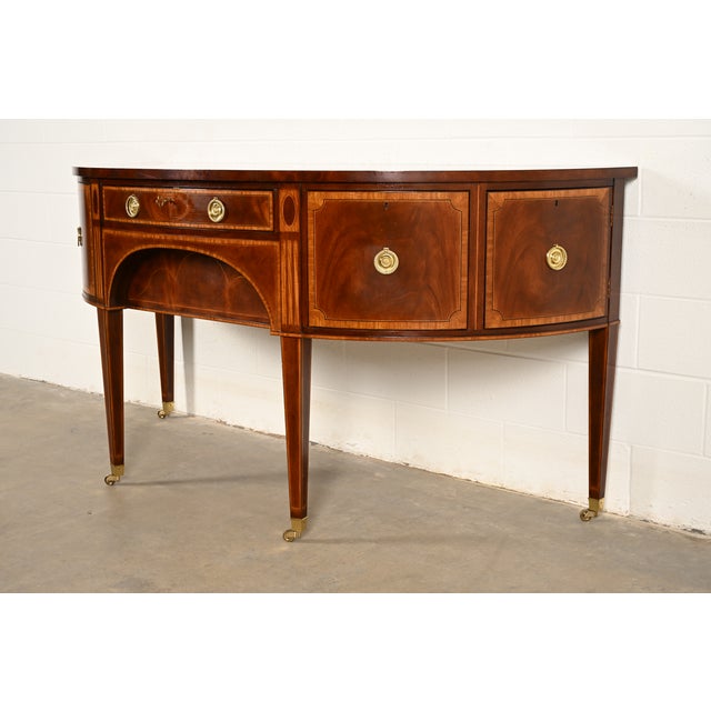 English Baker Furniture Federal Inlaid Mahogany Demilune Sideboard Credenza For Sale - Image 3 of 17