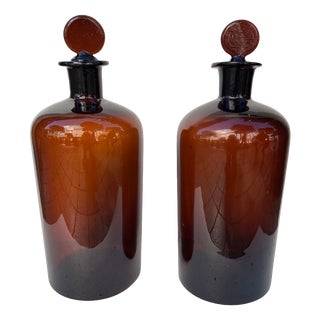 Apothecary Jars in Amber Glass, Spain, 1940s, Set of 2 For Sale