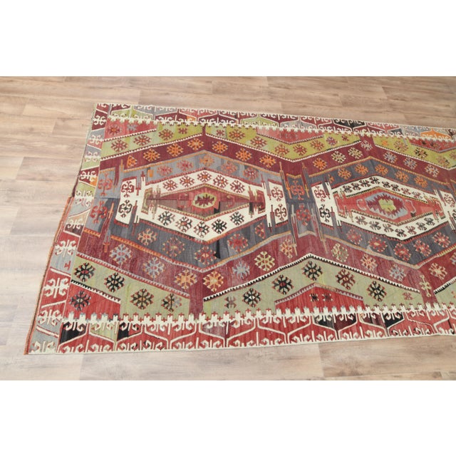 1970s Vintage Turkish Handmade Wool Cotton Colorful Kilim Rug For Sale - Image 9 of 11