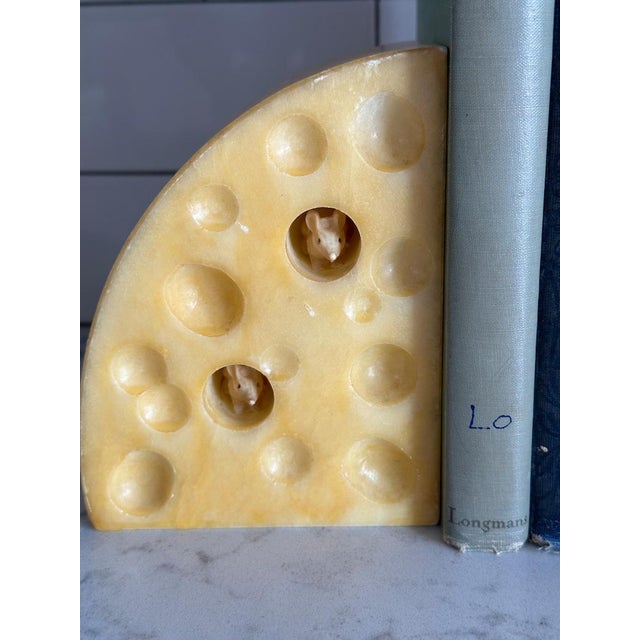 Genuine Alabaster Made in Italy Cheese with Peeking Mice Bookends Great condition A few Flea Bites as Pictured Rare 8.5”...