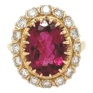 1990s Rubellite Solitare Engagement Ring With Diamonds Size 6.5