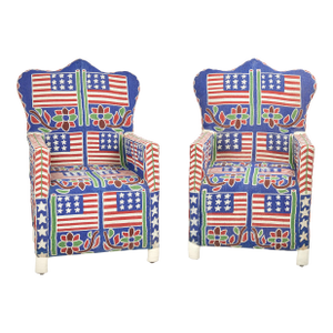 Pair of African Beaded Chairs With American Flags