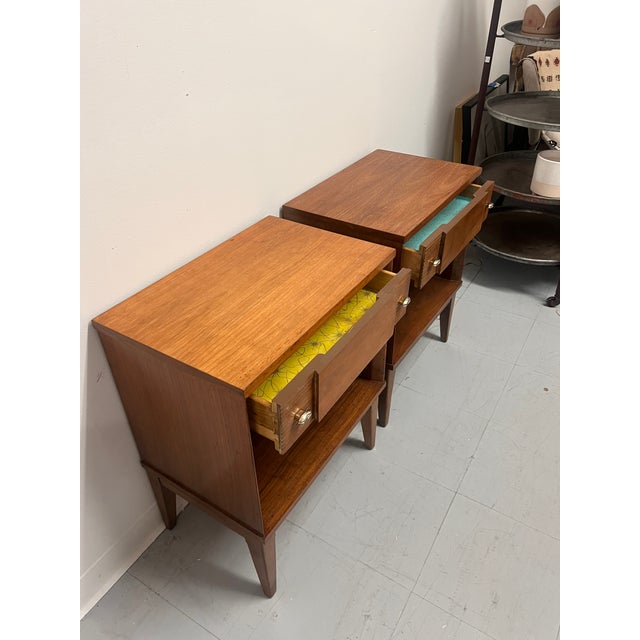 1970s Vintage Mid Century Modern Walnut Bedside Table Set With Dovetailed Drawers and Original Hardware For Sale - Image 9 of 9