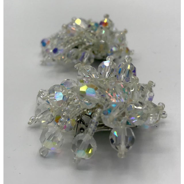 Transparent 1960s Lois Ann Signed Aurora Borealis & Seed Bead Burst Cluster Clip Earrings - 2 Pieces For Sale - Image 8 of 10