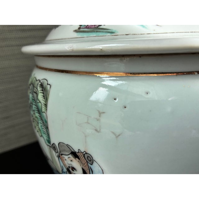 Early 20th C. Chinese Famille Rose Porcelain Lidded Jar/ Pot With Calligraphy For Sale - Image 10 of 12
