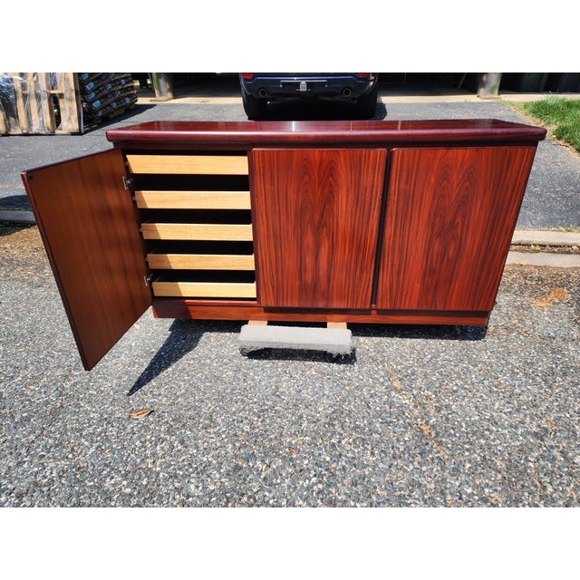 Stunning Vintage Skovby Mid-Century Modern Rosewood Credenza | Danish Modern 3-Door Buffet | Sleek Storage Cabinet For Sale - Image 10 of 18