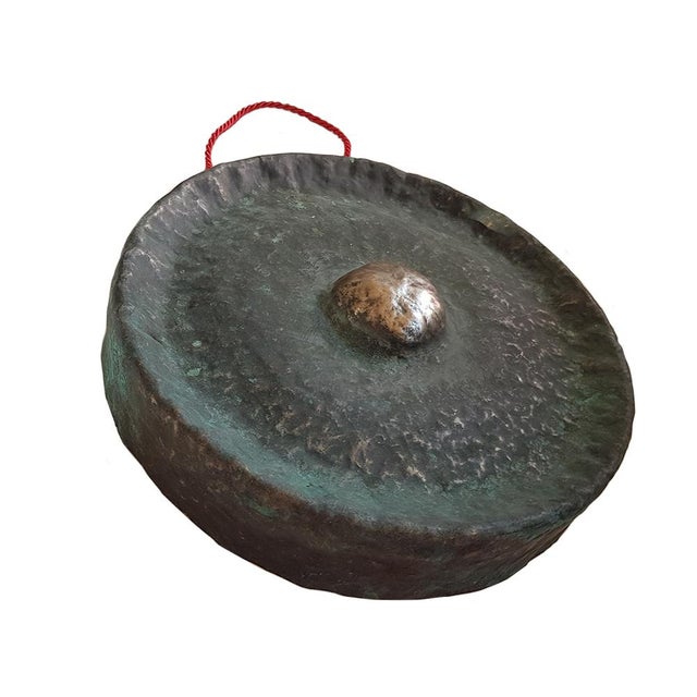 Wood Indonesian Hammered Gong, Set of 2 For Sale - Image 7 of 8