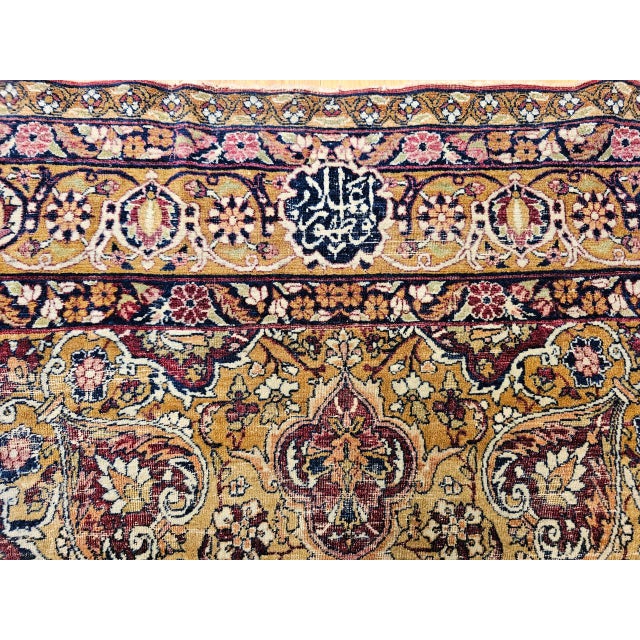 19th Century Persian Kerman Lavar Rug, Hand-Knotted Wool & Silk, Floral Pattern, Gold & Red, 4x6 For Sale - Image 12 of 16