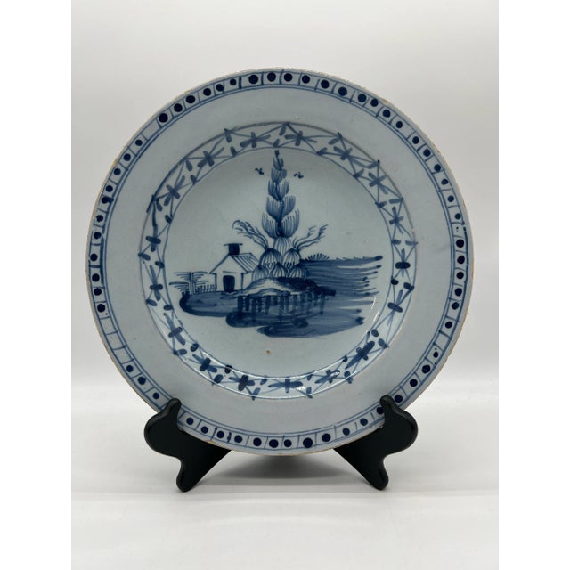 Ceramic Antique Tin Glazed Earthenware Delft Blue Decorated Plate, English, Circa 1750's For Sale - Image 7 of 12