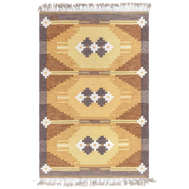 Doris Leslie Blau Vintage Swedish Flat Woven Rug by Ingegerd Silow For Sale