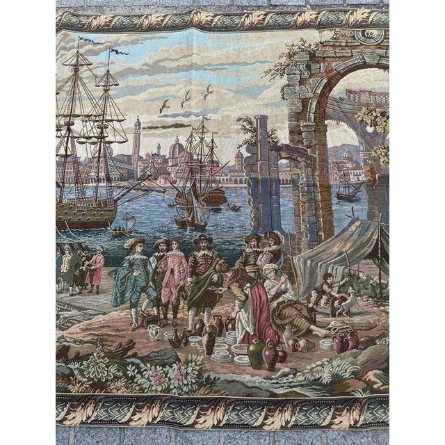 Vintage French Style Jacquard Port of Venice Tapestry in the style of Aubusson, 1970s For Sale - Image 3 of 18