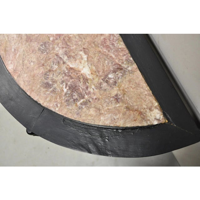 Vintage Chinese Chinoiserie Black Demilune Pink Marble Console Table - A Pair For Sale In Philadelphia - Image 6 of 11