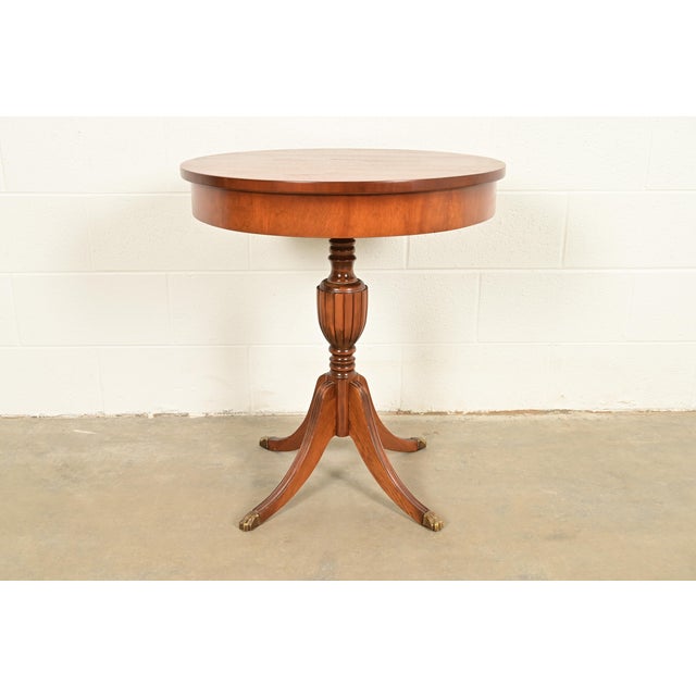 Baker Furniture Style Georgian Carved Walnut Pedestal Drum Side Table or Tea Table, Circa 1960s For Sale - Image 12 of 13
