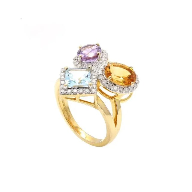 7.23ct Multi Gemstone Semi Precious Statement Ring in 18k Solid Gold Size 7 For Sale - Image 4 of 12