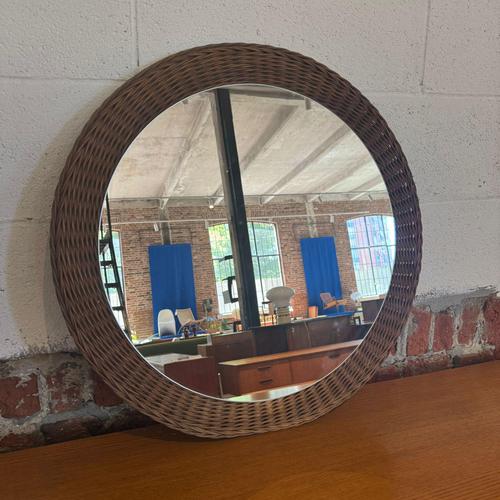 Round Wicker Mirror – Danish Design (1960s)
