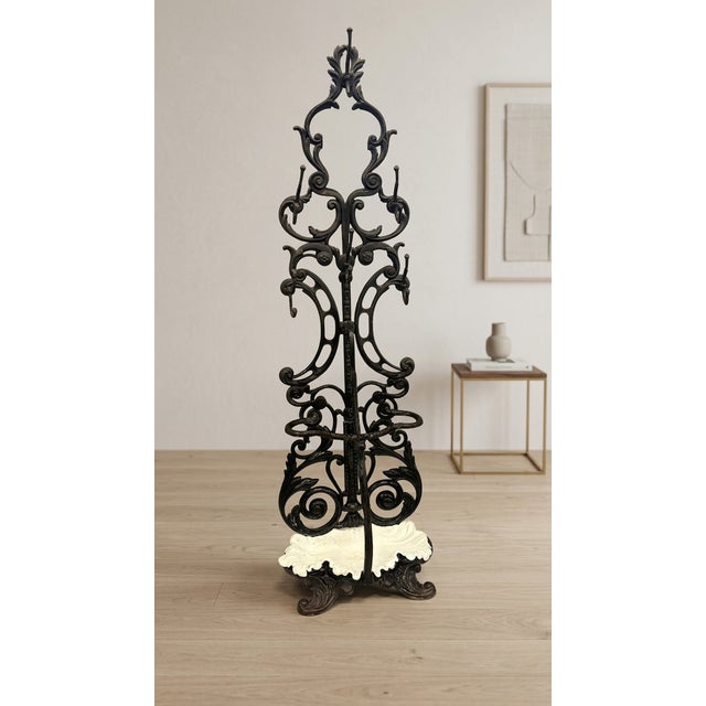 Late 19th Century Antique Victorian Ornate Cast Iron Hall Stand with Marble Base, 19th Century For Sale - Image 5 of 8
