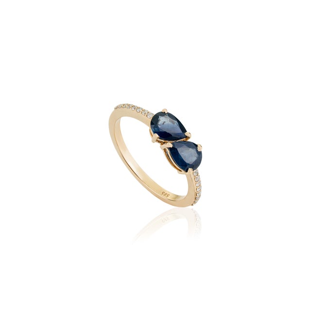 Modern 14k Gold Toi Et Moi Ring Size 6.5 With 1.45ct Blue Sapphire & Diamonds For Sale - Image 4 of 16
