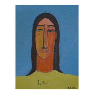 "Chartreuse Woman", Original Painting by Rebecca Jack (Framed) For Sale