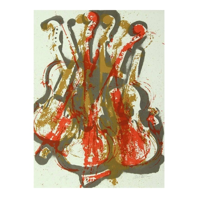 Arman, Violent Violin Concerto Hand Signed Lithograph Silkscreen For Sale