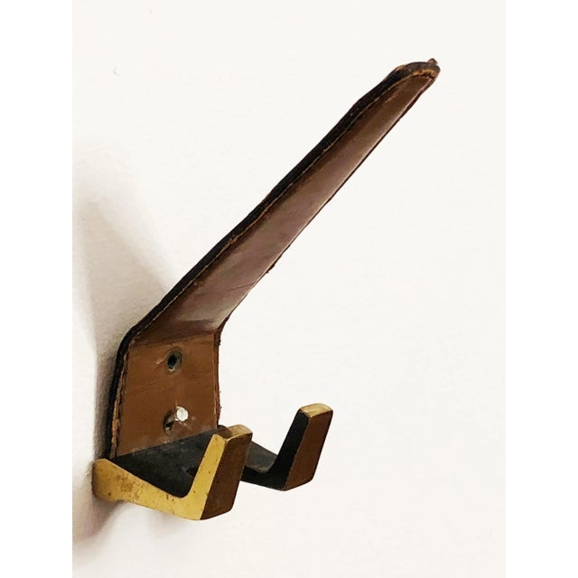 Black Brass & Leather Wall Hook, 1950s For Sale - Image 8 of 8