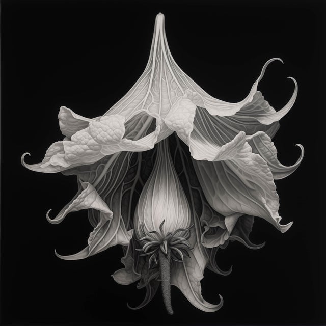 Brugmansia Flower No. 2 — Black and White Vintage Botanical Photography Print For Sale