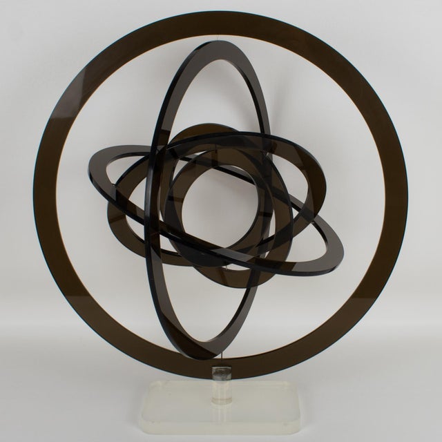 Mid-Century Modern Modernist Gray Lucite Kinetic Sculpture Celestial Orbit Astrolabe, Italy 1970s For Sale - Image 3 of 11