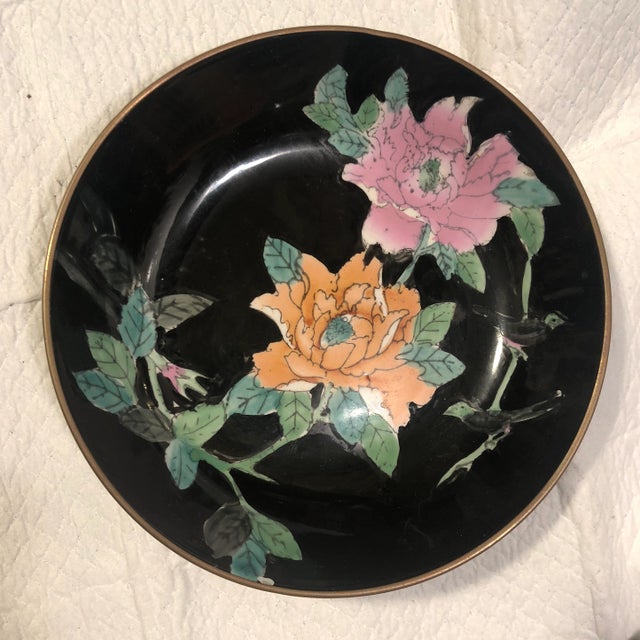 Mid-Century Modern 1980s Vintage Floral Asian Influence Hand Painted Dish For Sale - Image 3 of 9