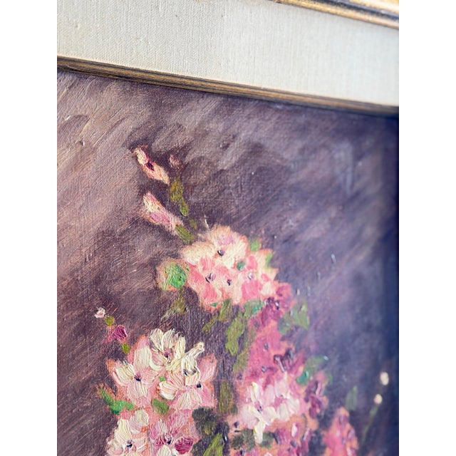 Mid-Century Modern Original Vintage Floral Oil Painting, Impasto Pink Blossoms Still Life, Gilt Frame, Mid Century Art For Sale - Image 3 of 11