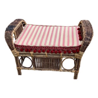 Vintage Boho Rustic Bent Branch Ottoman With Tasseled Cushion For Sale