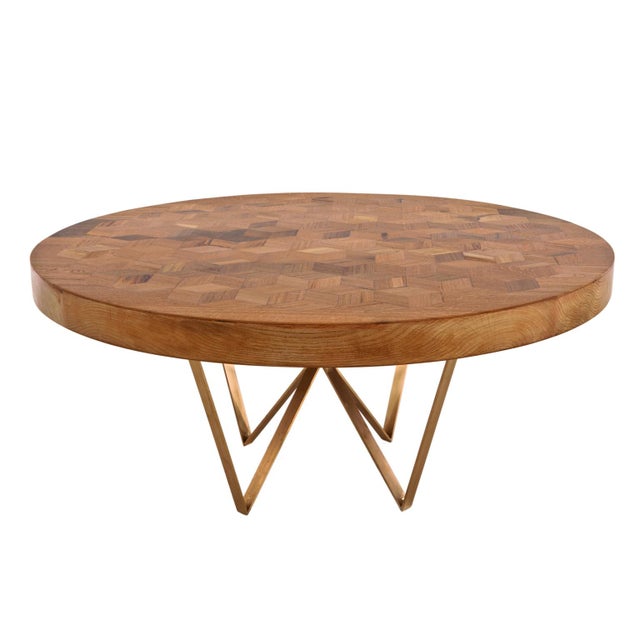 Metal Maurits Round Marquetry Table in Reclaimed Oak with Brass Legs by Fred&Juul For Sale - Image 7 of 7