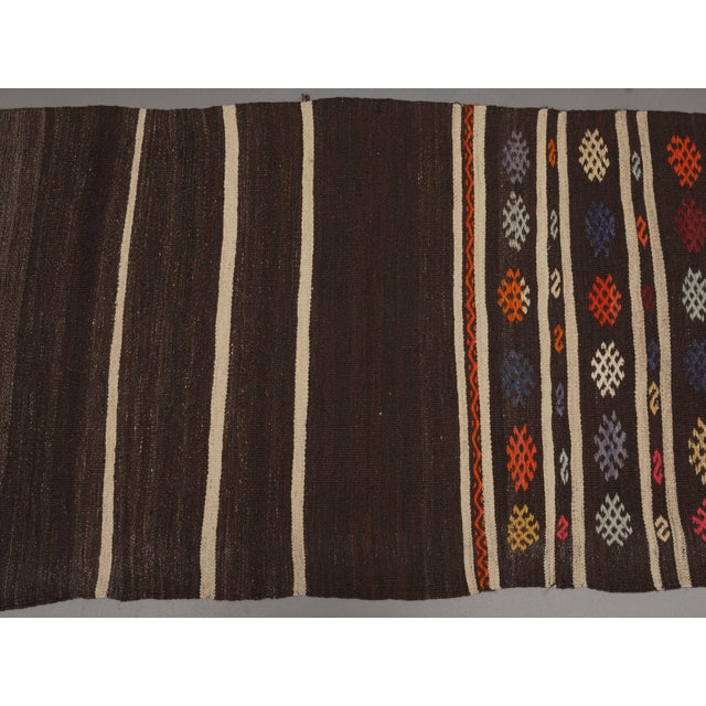 1970s Vintage Handmade Wool Cotton Brown Kilim Runner Rug For Sale In San Francisco - Image 6 of 11
