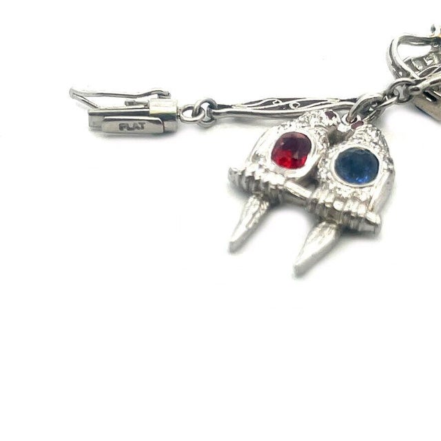 Art Deco Platinum Bracelet Diamond & Gems 7 Assorted Charms For Sale - Image 9 of 9