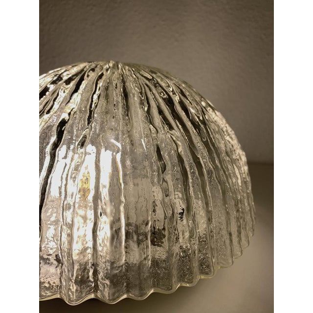 Vintage Ice Glass Flush Mount with Textured Line Pattern For Sale - Image 3 of 10