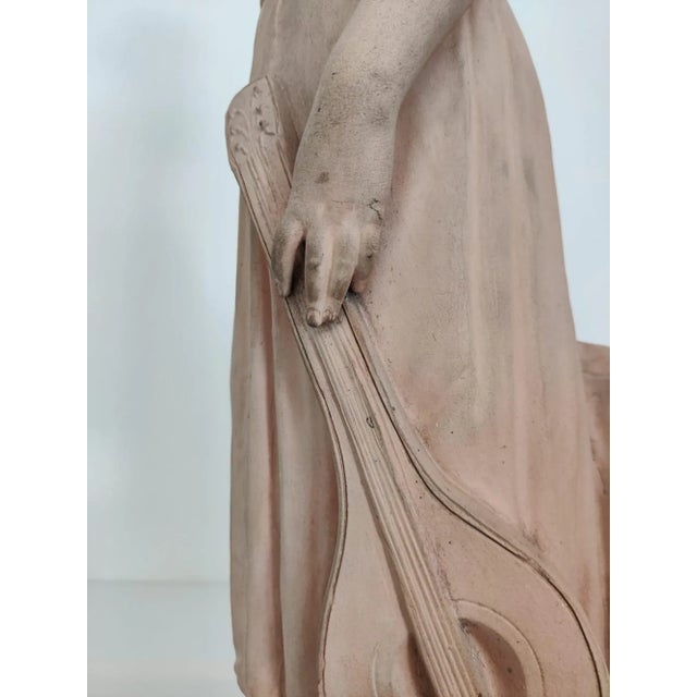 Brown Antique Terracotta Girl with Mandolin Sculpture For Sale - Image 8 of 18