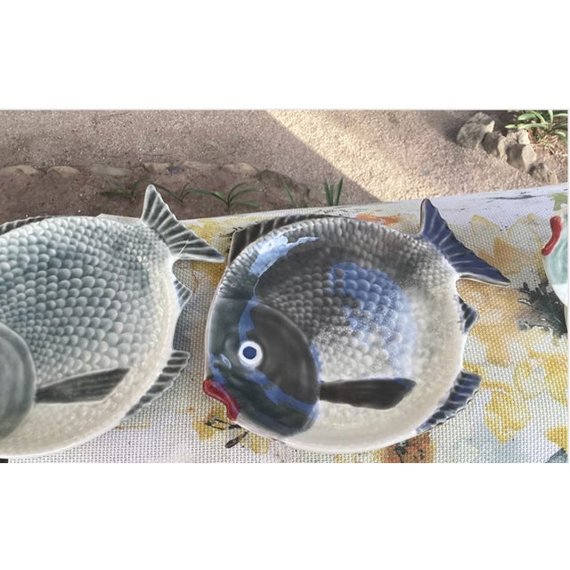 Dark Green Vintage Majolica Fish Dishes | Set of 3 For Sale - Image 8 of 9