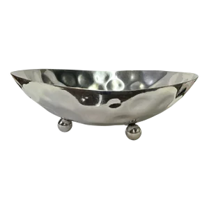 Artistic Hand Punch Marks Stainless Steel Display Oval Bowl Plate
