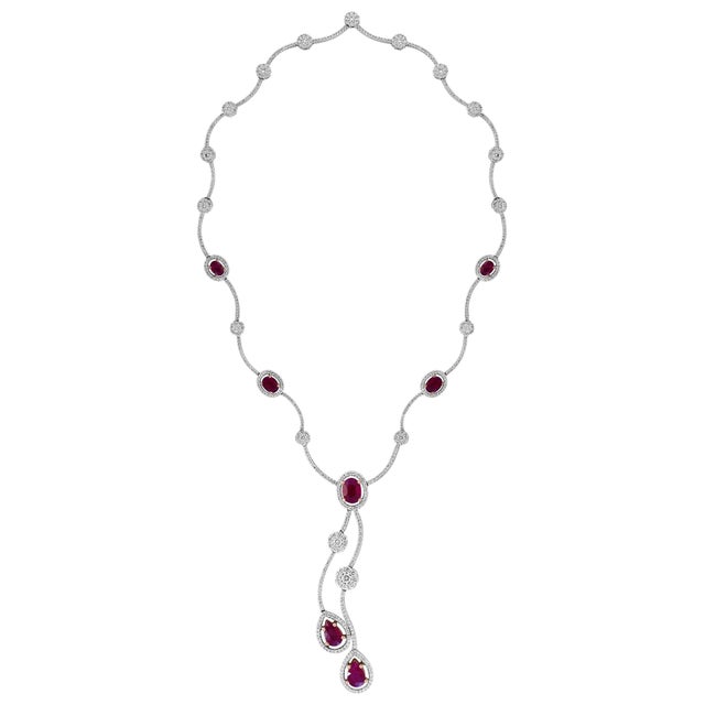 AGI Certified Natural Burma Ruby and Diamond Necklace 18 Karat White Gold For Sale - Image 17 of 18