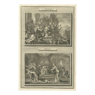 Pieter Mortier, Solomon Anointed King and the Judgment of Solomon, Pieter 1700, Engraving For Sale