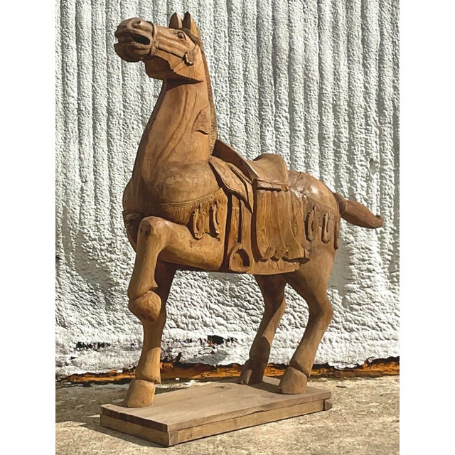 Wood Vintage Carousel Boho Carved Wooden Horse For Sale - Image 7 of 12