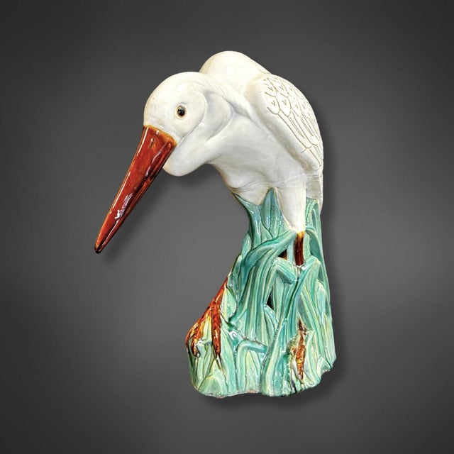 Ceramic Majolica Ceramic Crane Figure, 1920s-1940s For Sale - Image 7 of 8